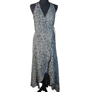 Abercrombie & Fitch Black Floral Wrap Dress Small Sleeveless Midi Soft Goth Y2K